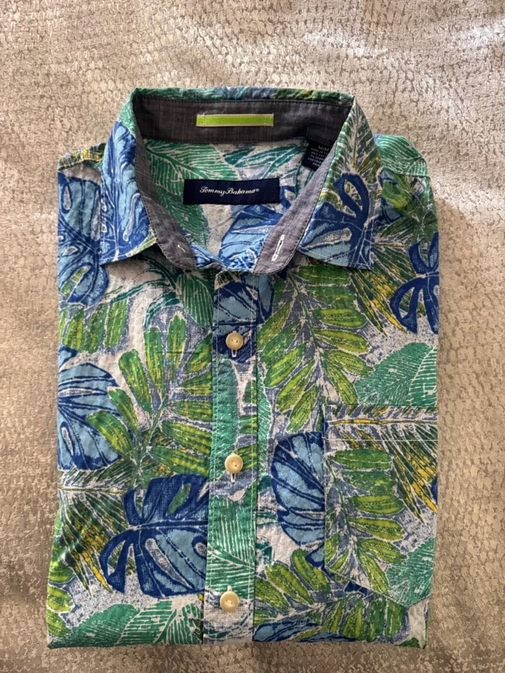 Tommy Bahama Blue and Green Tropical Leaf Short-Sleeve Button-Down Shirt - Picture 5 of 5